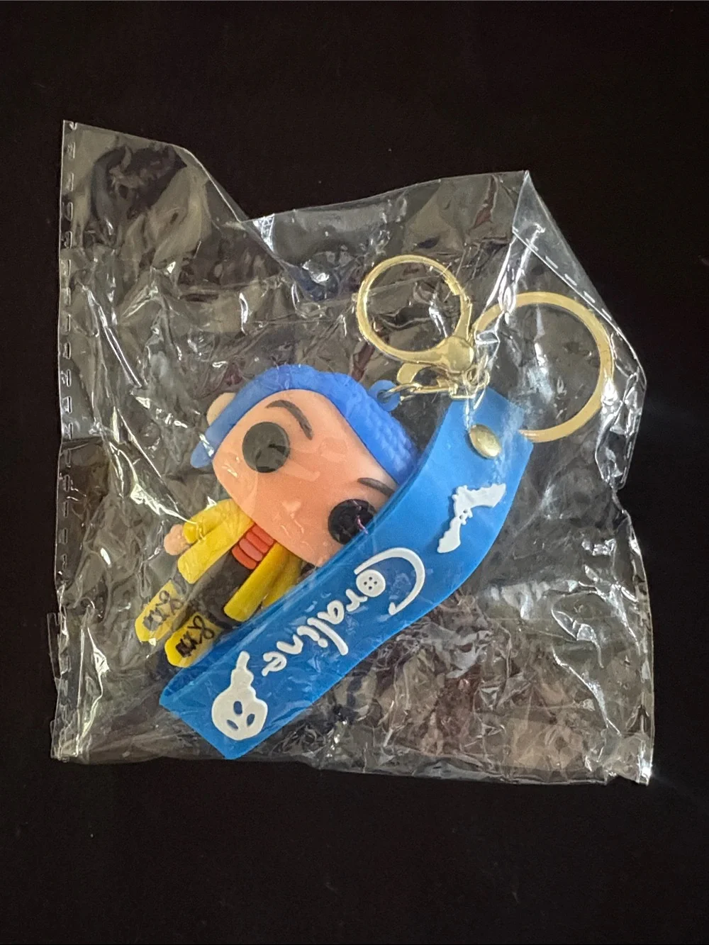 Coraline Blue Hair Keychain Bag Charm with Yellow Jacket And Strap